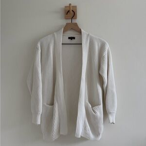 Quince Organic Cotton Ribbed Open-Front Cardigan – White